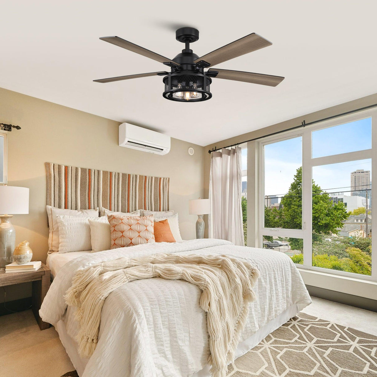 52 Industrial Reversible 5 Blade Mesh Led Ceiling Fan