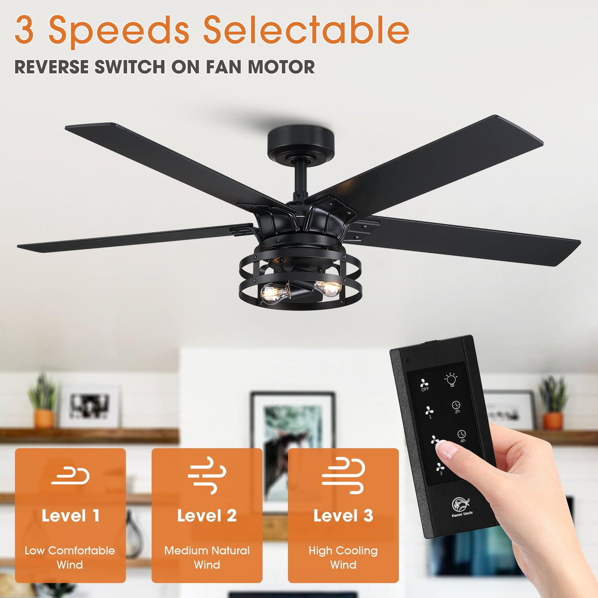 52" Industrial Reversible 5 Blade Led Ceiling Fan