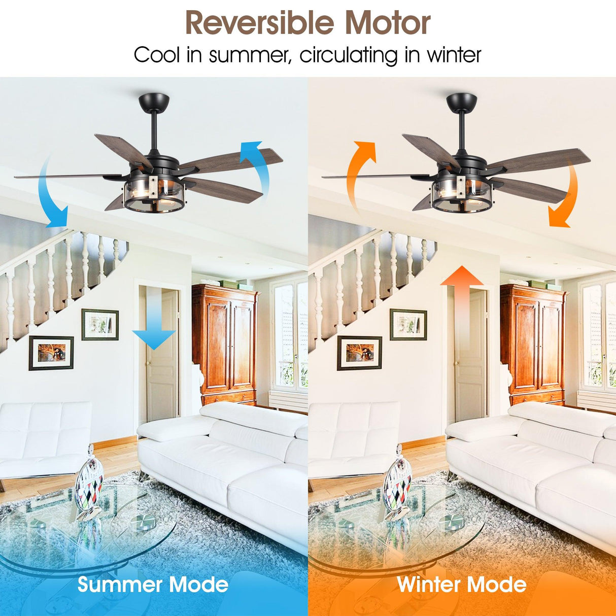 52" Coimbatore Farmhouse Downrod Mount Reversible Ceiling Fan with Lighting and Remote Control