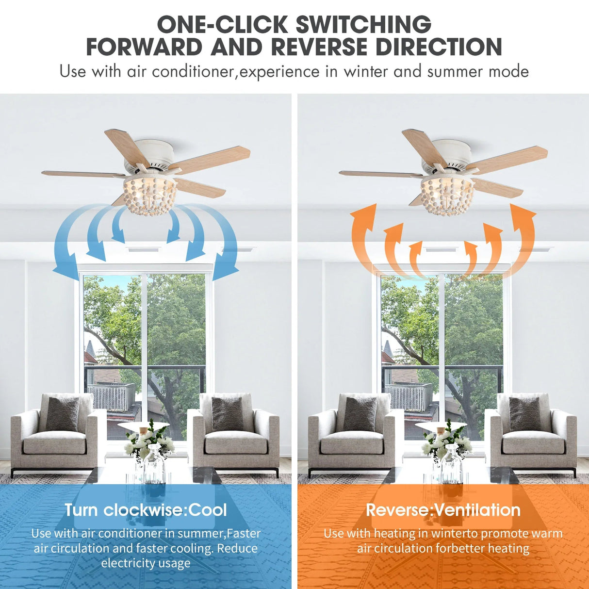 48" New Delhi Farmhouse Flush Mount Reversible Ceiling Fan with Lighting and Remote Control
