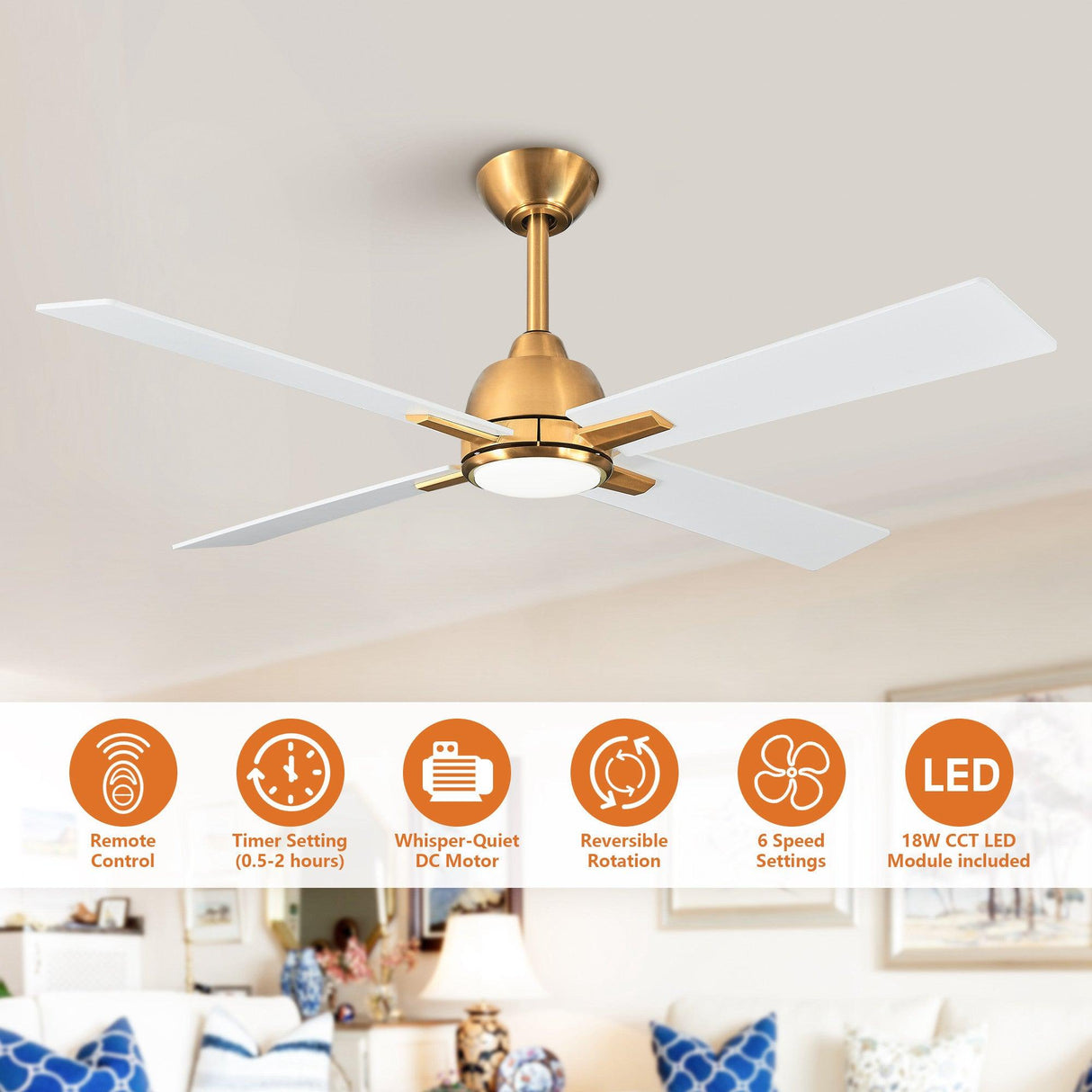 48" Linden DC Motor Downrod Mount Reversible Ceiling Fan with Lighting and Remote Control