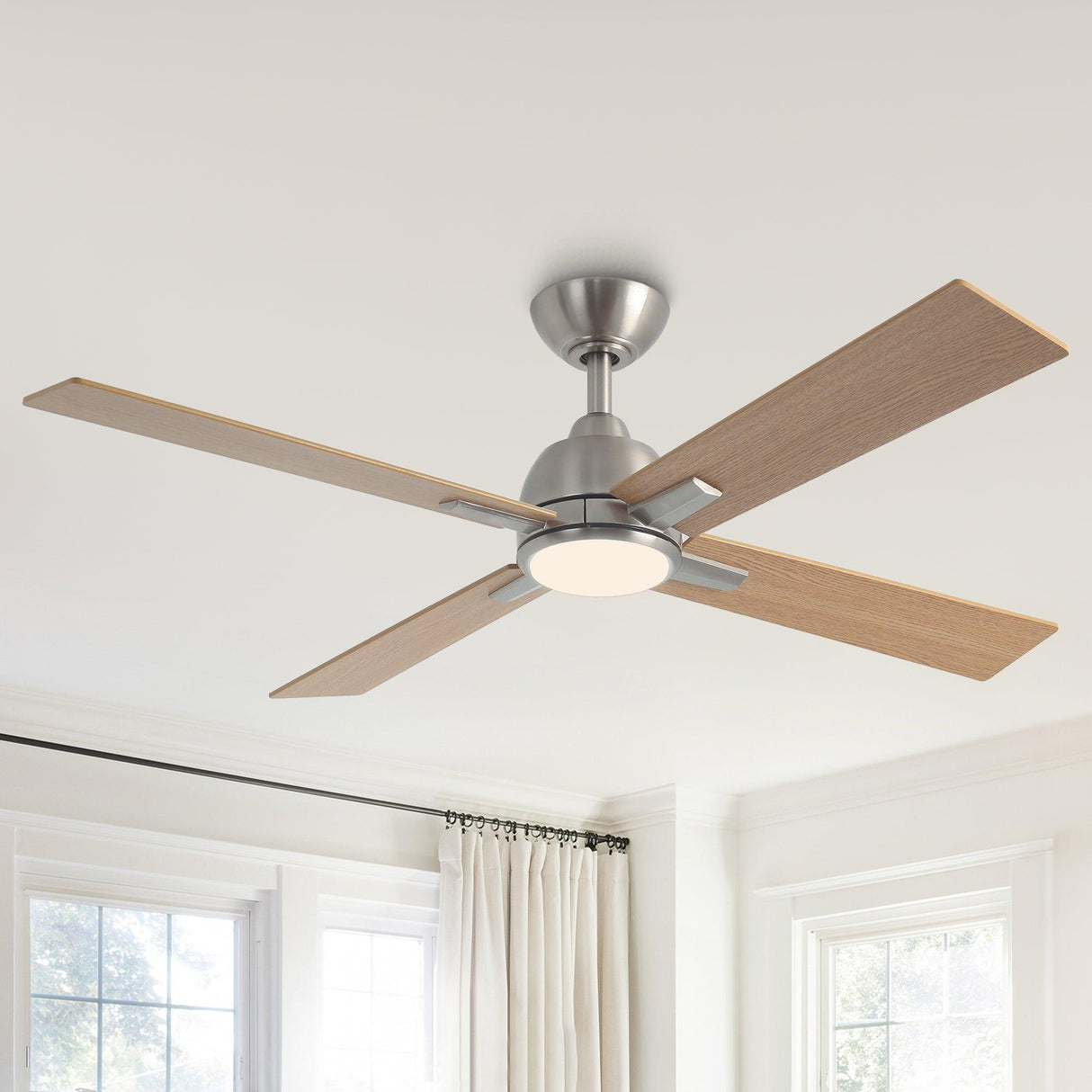 48" Linden DC Motor Downrod Mount Reversible Ceiling Fan with Lighting and Remote Control