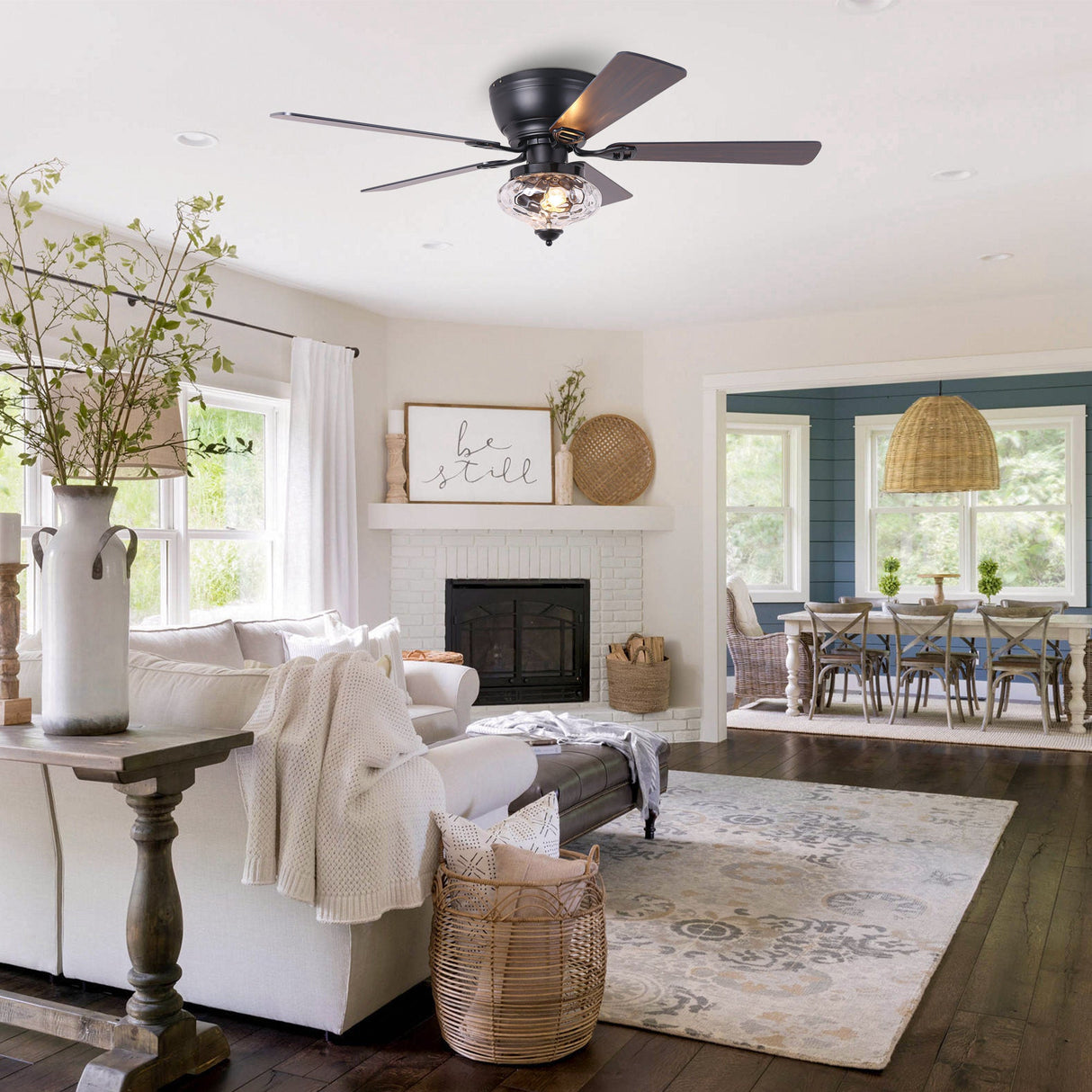 52" 5 Blades DC Motor Modern Flush Mount Ceiling Fan