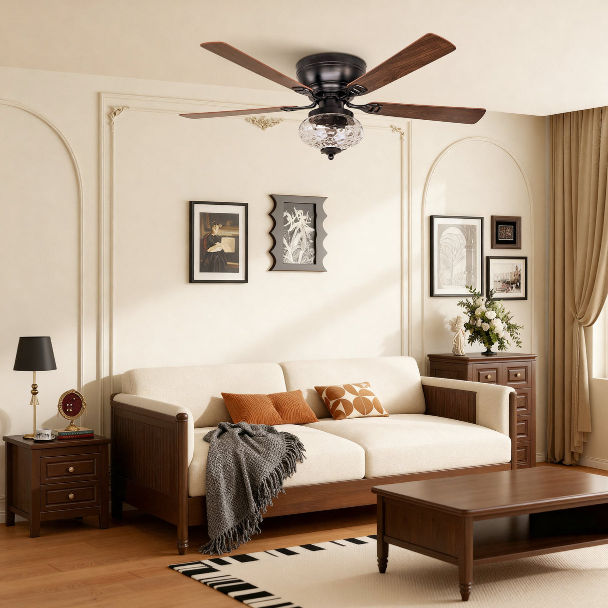 52" 5 Blades DC Motor Modern Flush Mount Ceiling Fan