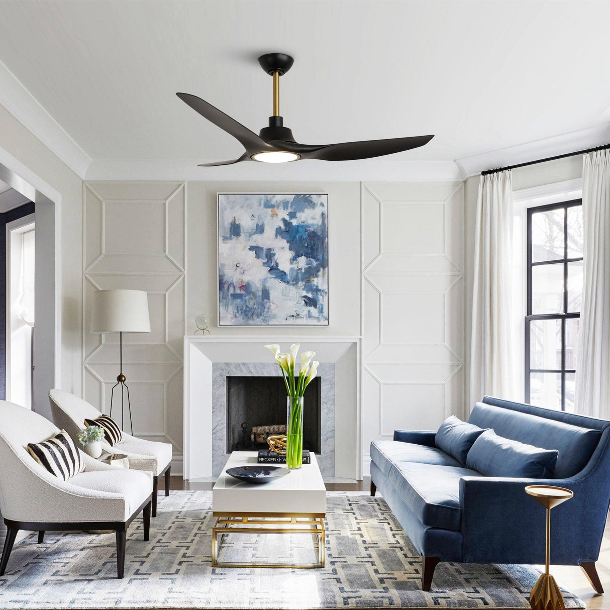 52" DC Motor 3 Blades Modern Downrod Mount Smart Fan with LED Light