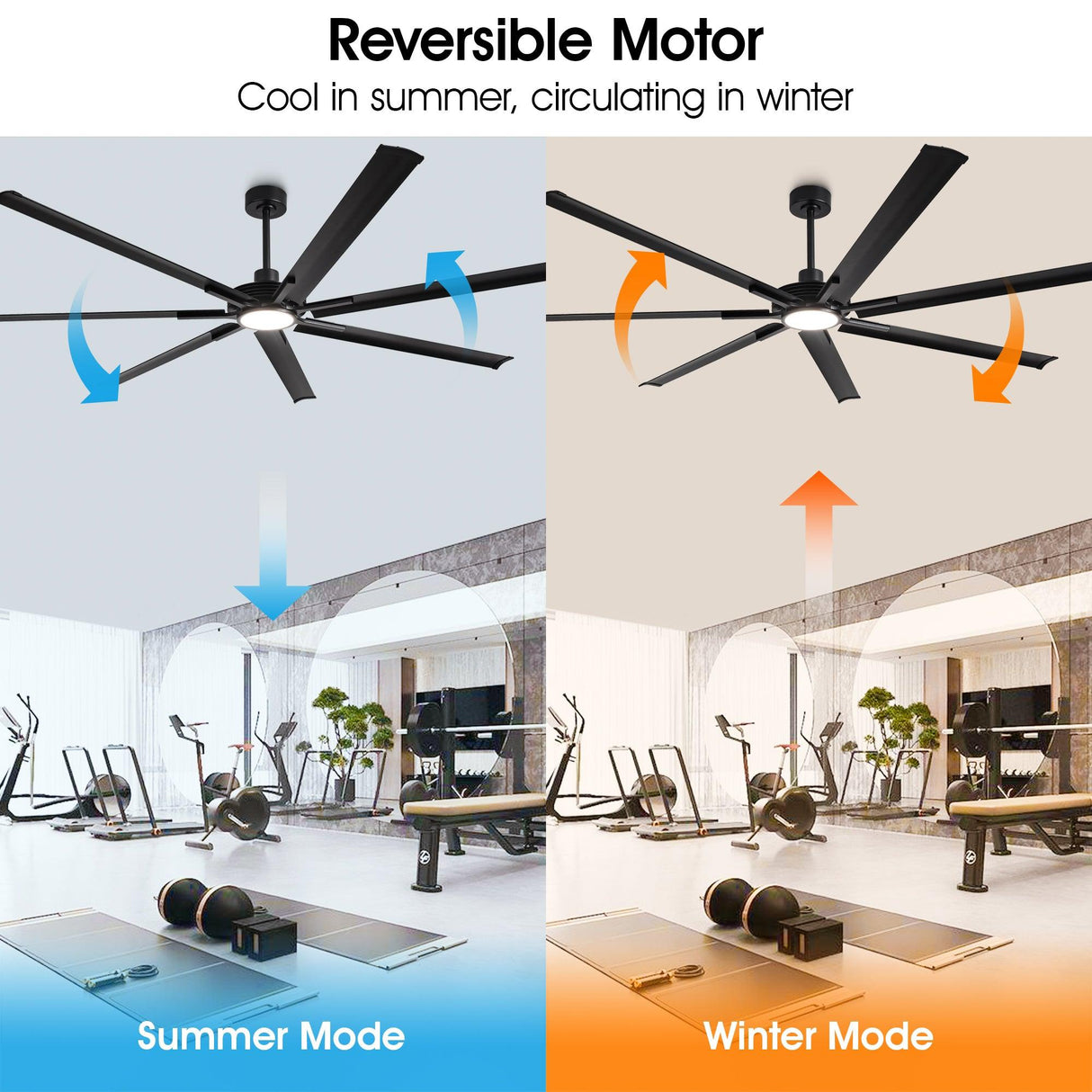 84 Inch 100 Inch Padus Black Large Size Ceiling Fan with Dimmable Lighting and Remote Control
