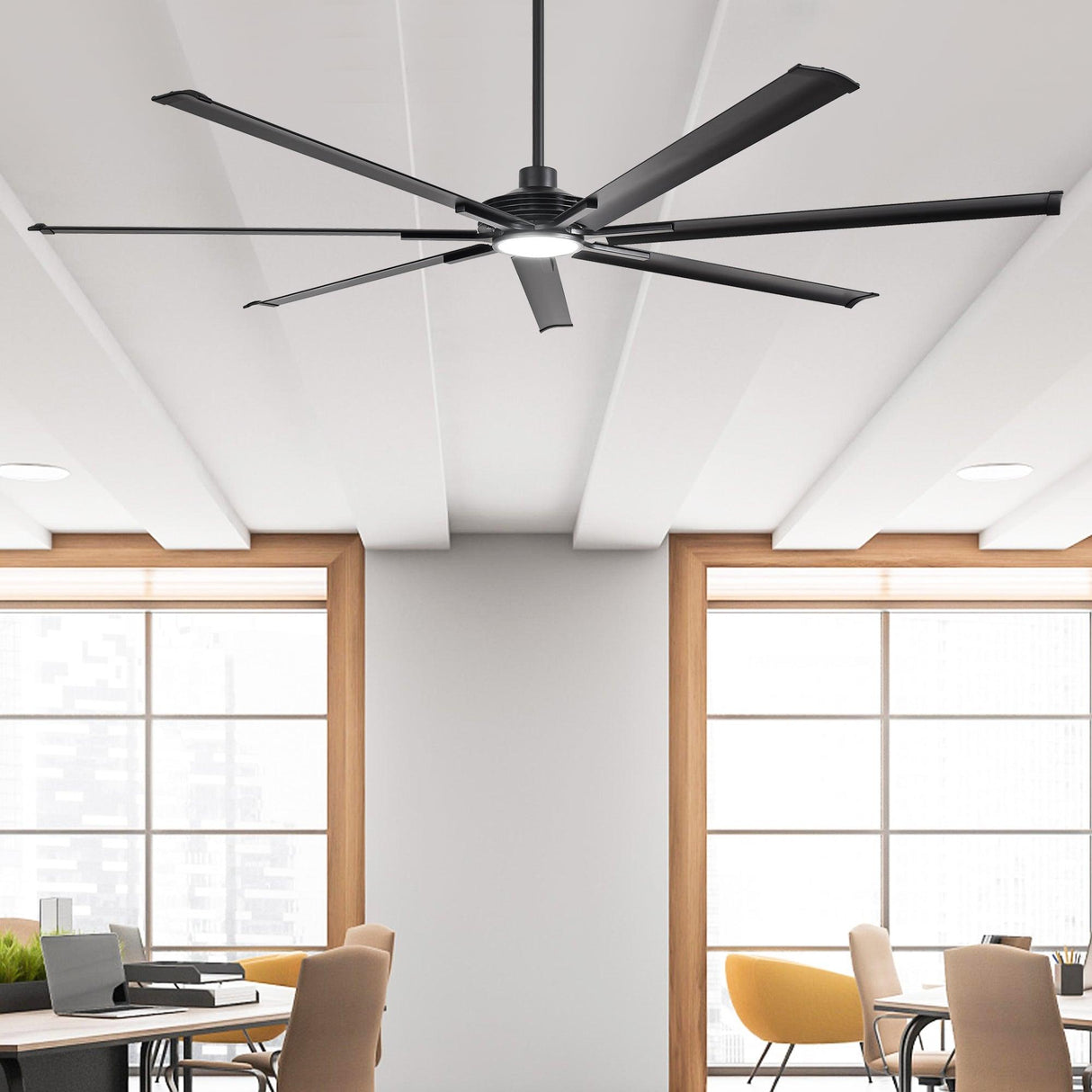 84 Inch 100 Inch Padus Black Large Size Ceiling Fan with Dimmable Lighting and Remote Control