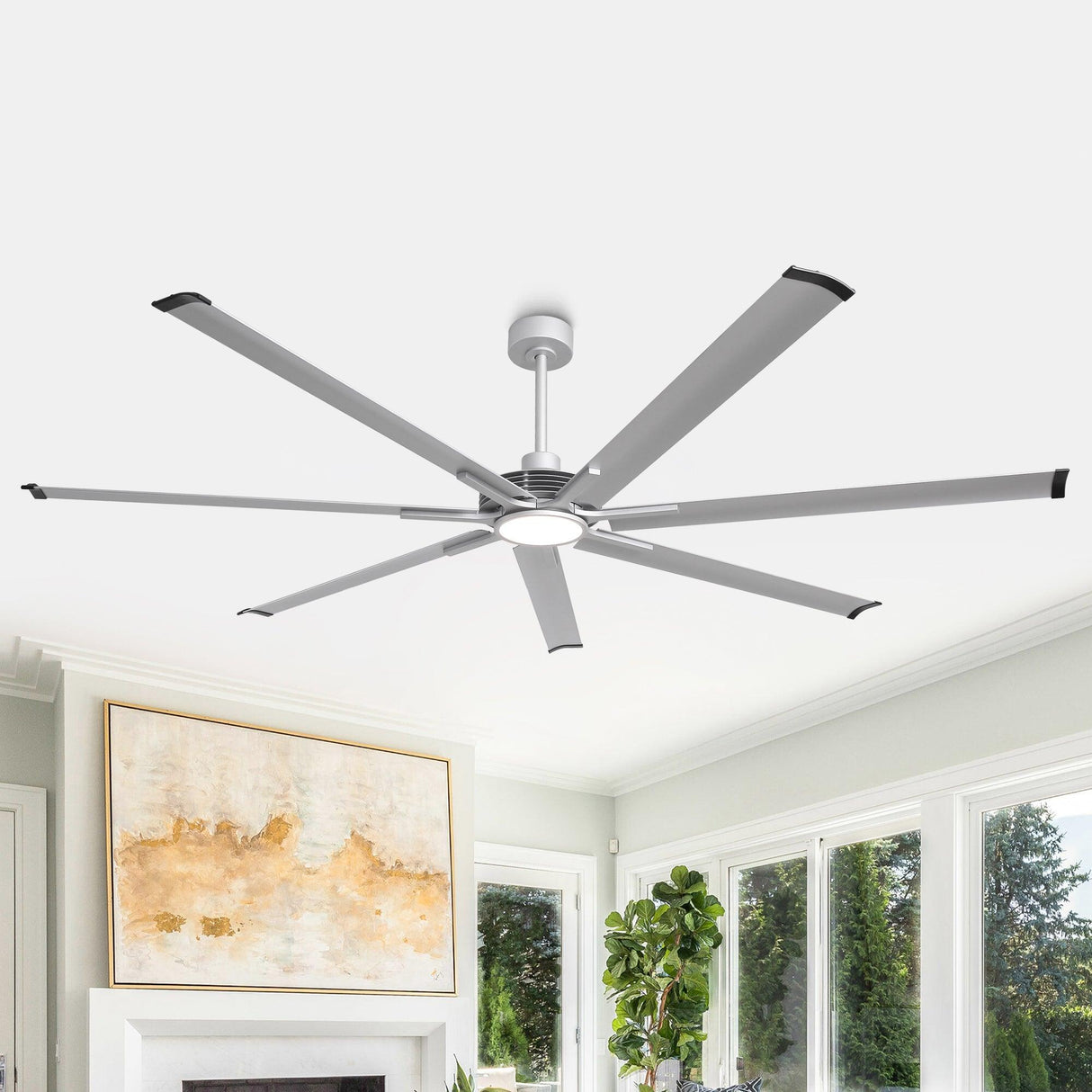 84 Inch 100 Inch Padus Black Large Size Ceiling Fan with Dimmable Lighting and Remote Control