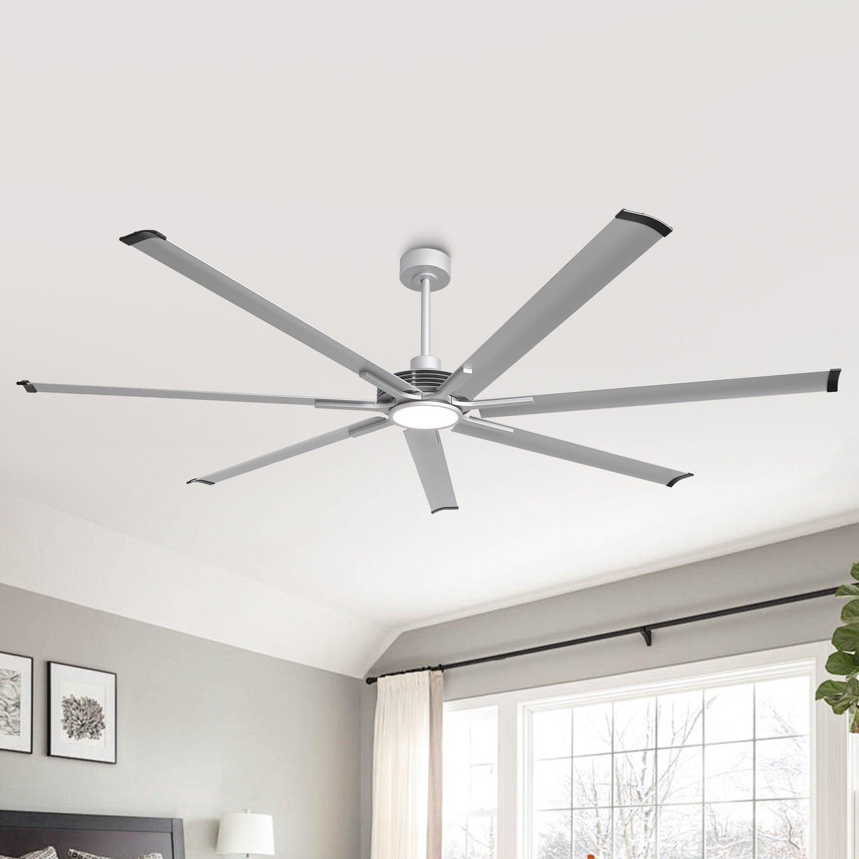 84 Inch 100 Inch Padus Black Large Size Ceiling Fan with Dimmable Lighting and Remote Control