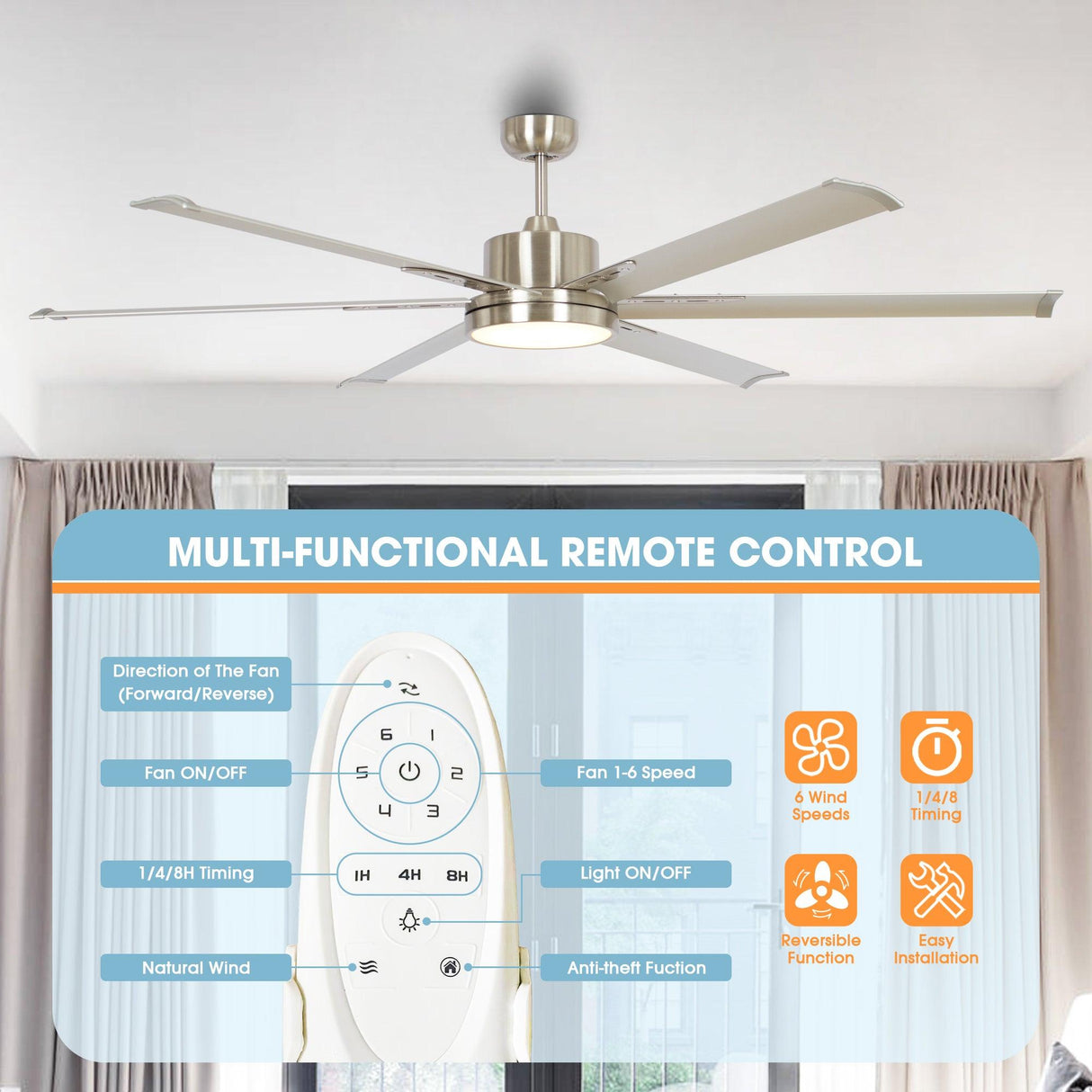 65'' Inch Freda DC Motor Modern Ceiling Fan Led Light Remote Control