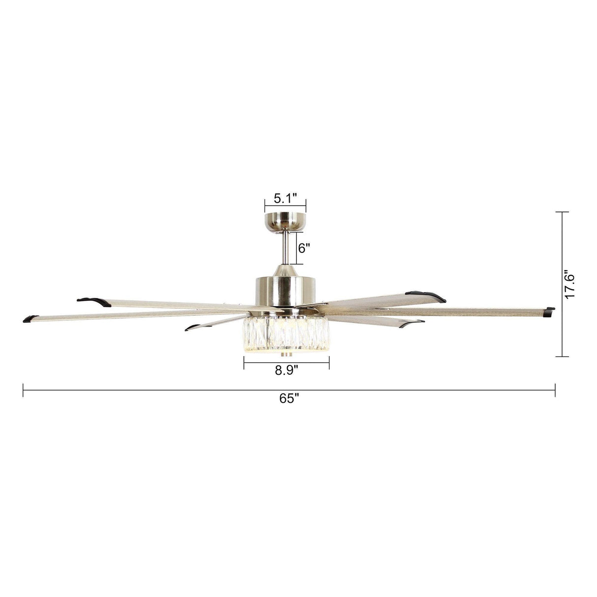 65‘’ Satin Nickel Indoor Down Rod Ceiling Fan