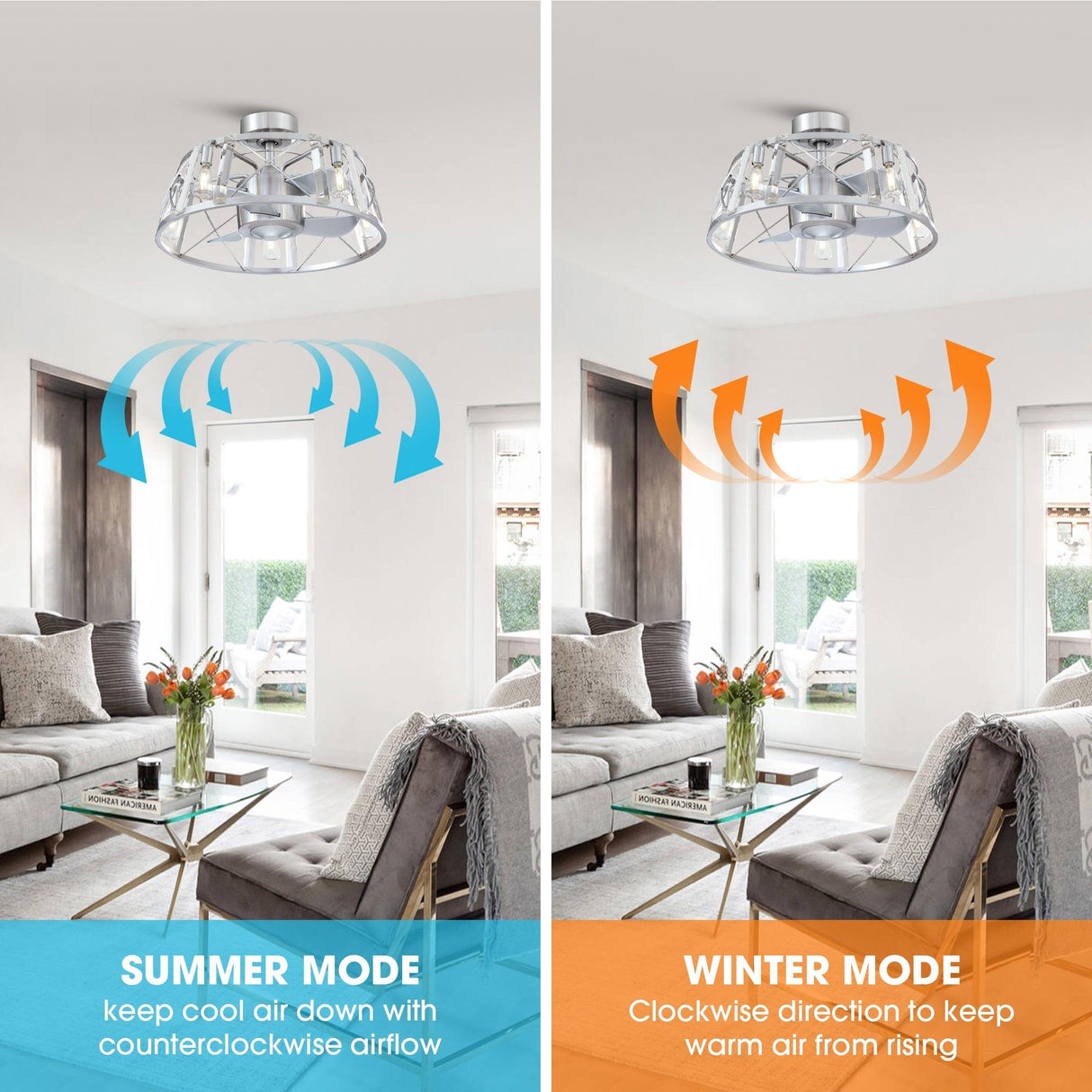 23" Modern Satin Nickel DC Motor Downrod Mount Reversible Fandelier Ceiling Fan with Lighting and Remote Control