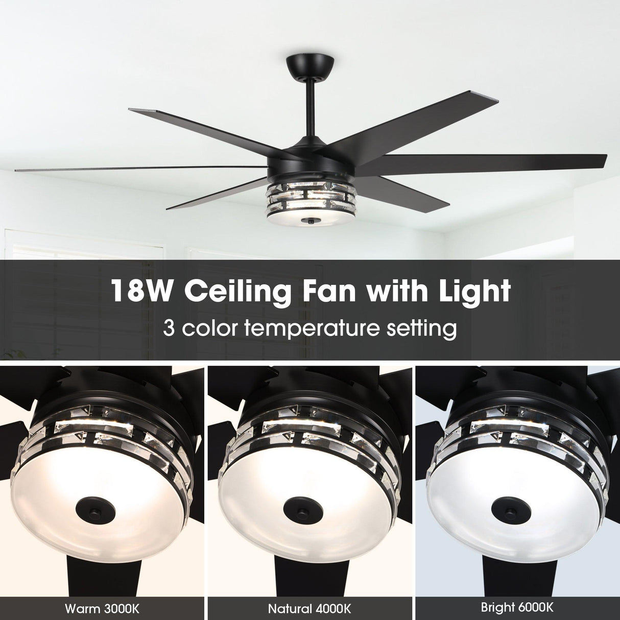 70" Black Modern Ceiling Fan