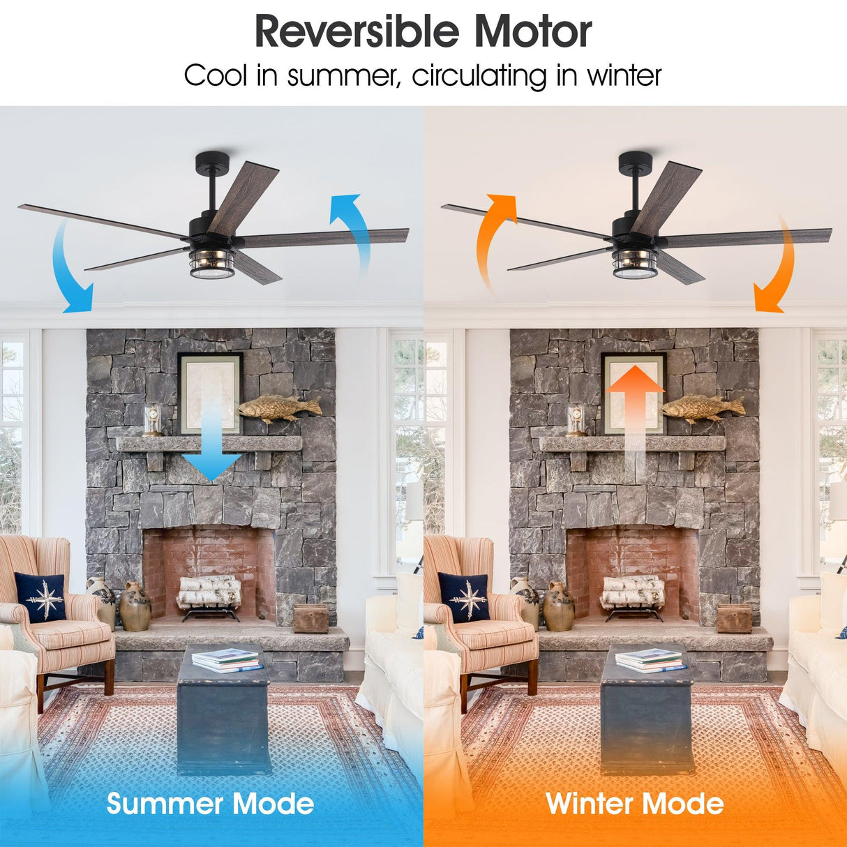 65" Modern DC Motor Downrod Mount Reversible Ceiling Fan With Lighting And Remote Control