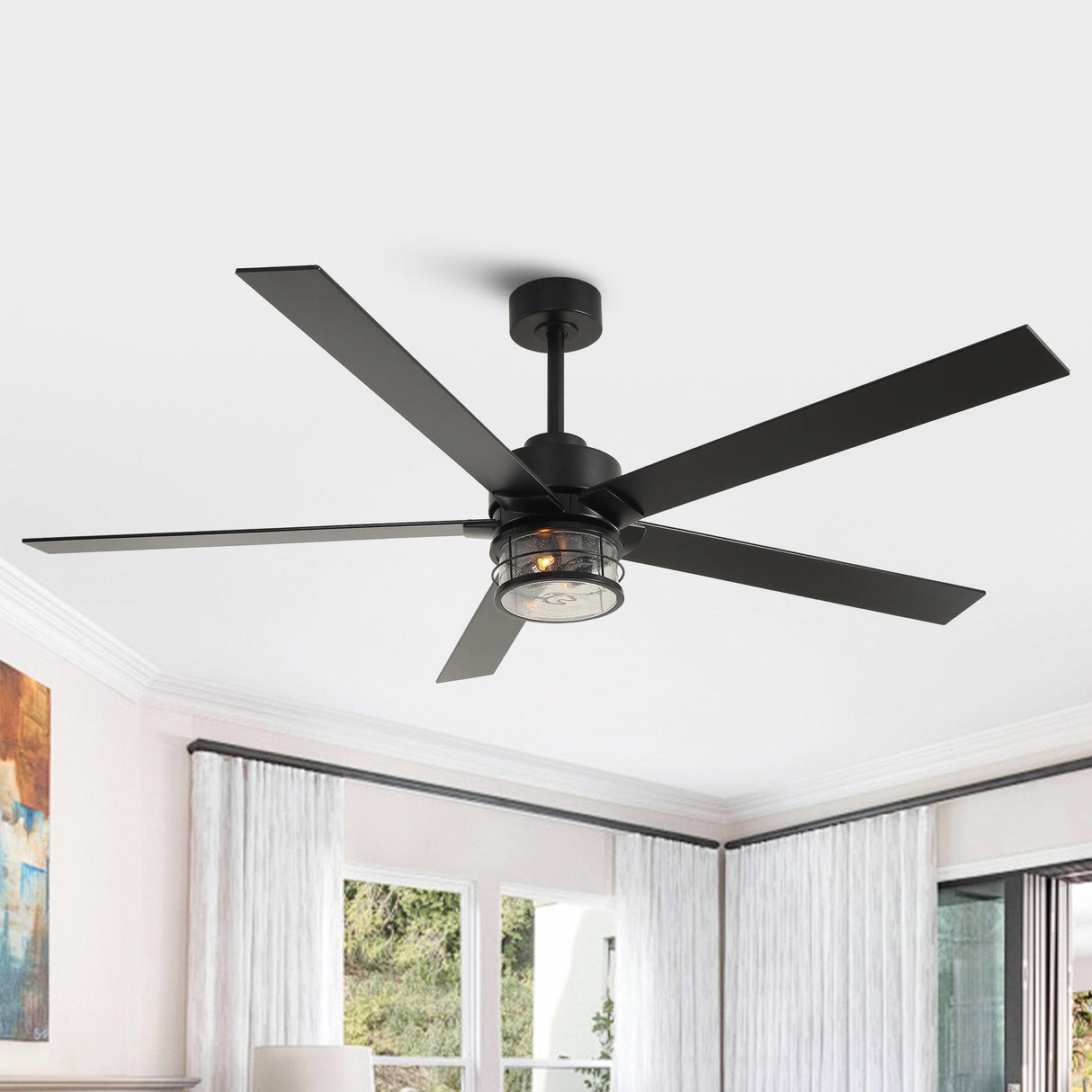 65" Modern DC Motor Downrod Mount Reversible Ceiling Fan With Lighting And Remote Control