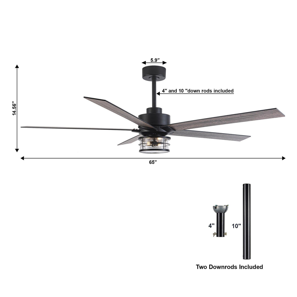 65" Modern DC Motor Downrod Mount Reversible Ceiling Fan With Lighting And Remote Control