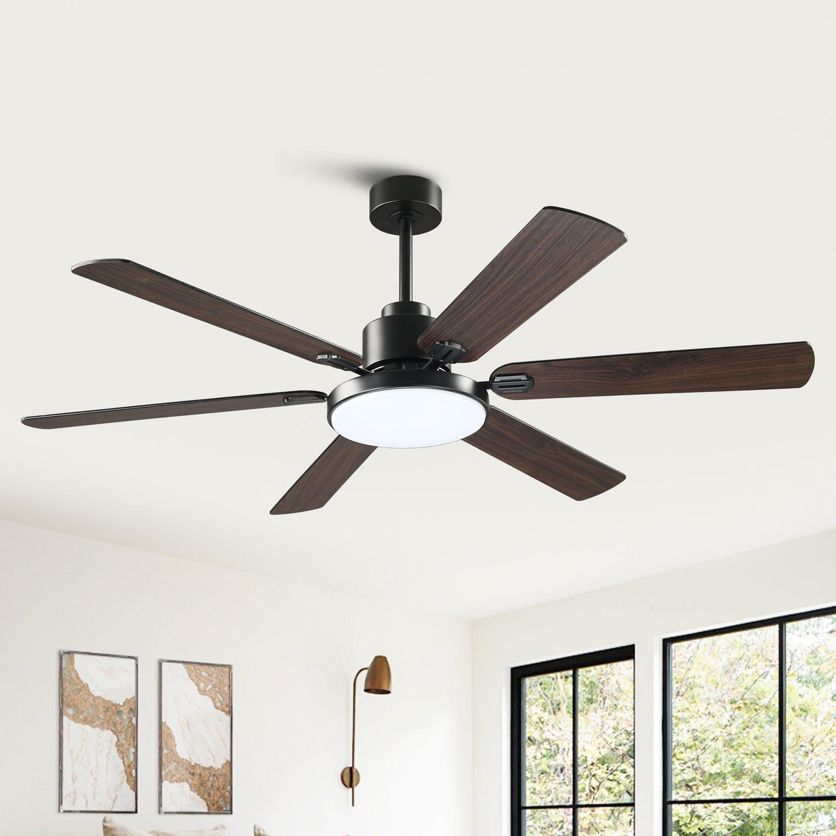 60" Modern DC Motor Downrod Mount Ceiling Fan With Lighting And Remote Control