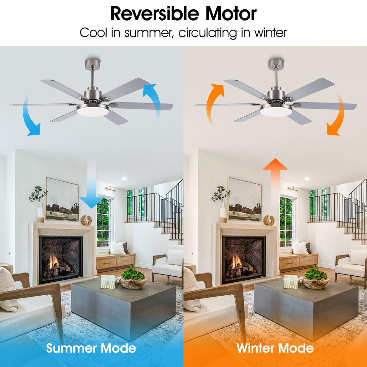 60" Modern Satin Nickel DC Motor Downrod Mount Reversible Ceiling Fan With Lighting And Remote Control