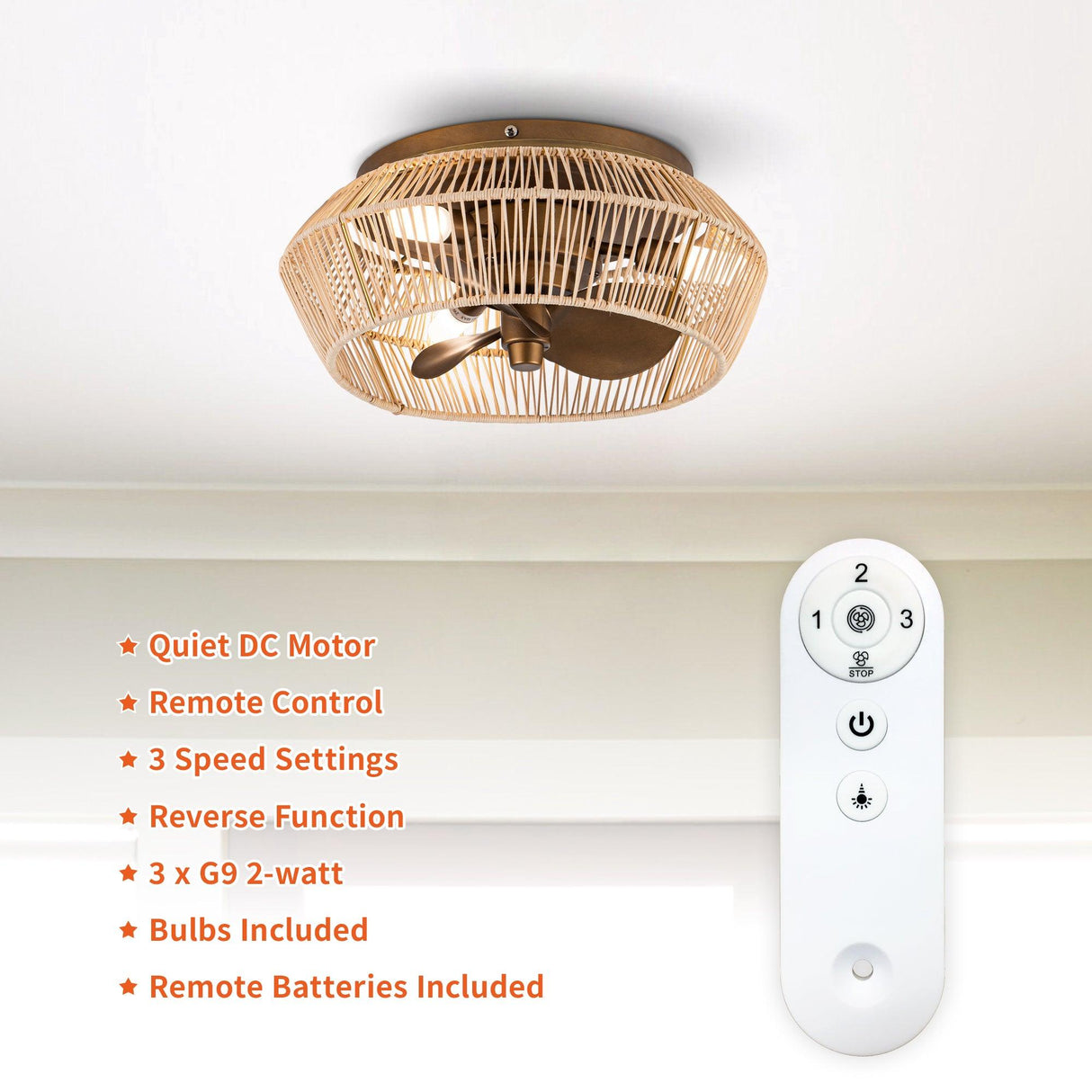 14" Farmhouse DC Motor Flush Mount Reversible Iron Ceiling Fan with LED Lighting and Remote Control