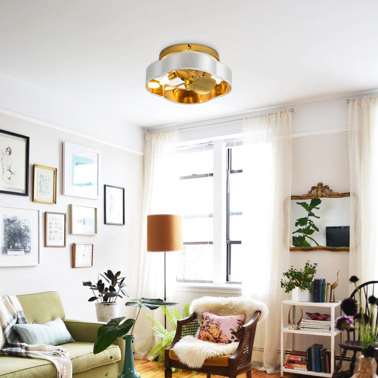 Vaczon 13 Inch Golden Flush Mount Ceiling Fan with Light and Remote Control