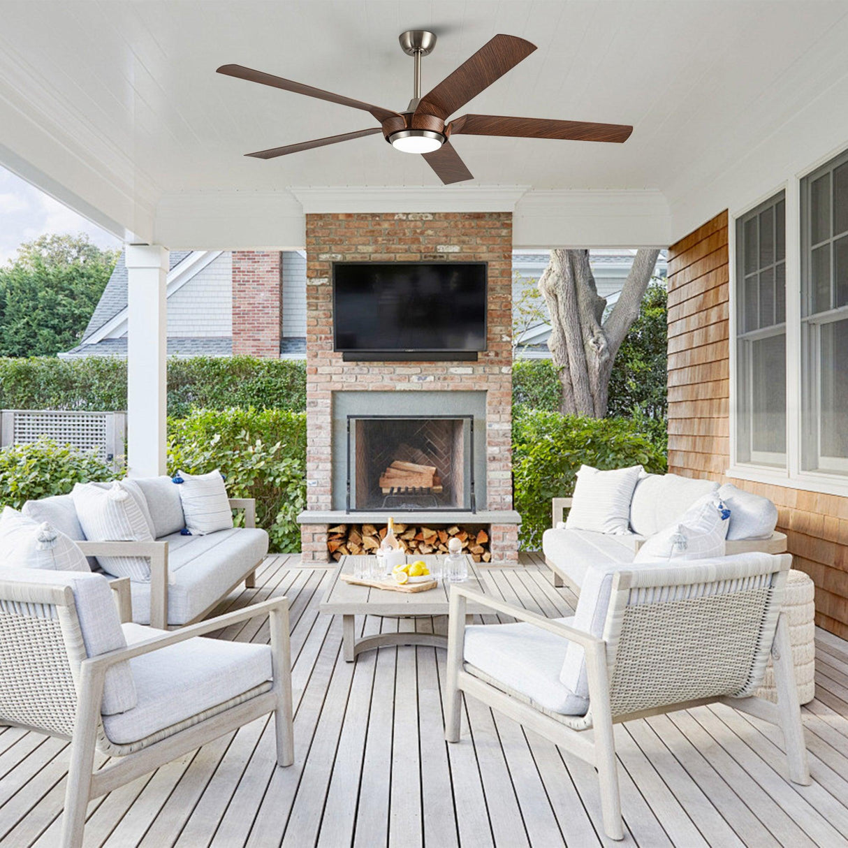 65" Fury Farmhouse DC Motor Downrod Mount Ceiling Fan with Lighting and Remote Control