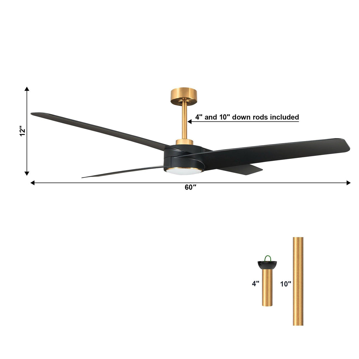 60" Parvez Modern DC Motor Downrod Mount Reversible Crystal Ceiling Fan With Lighting And Remote Control