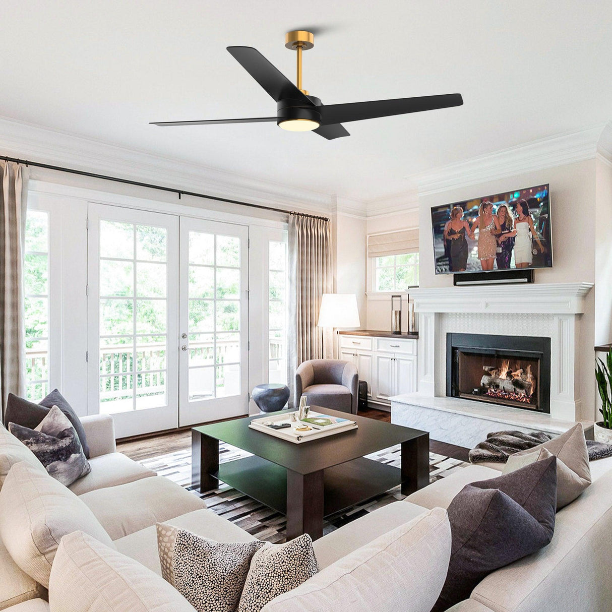 60" Parvez Modern DC Motor Downrod Mount Reversible Crystal Ceiling Fan With Lighting And Remote Control