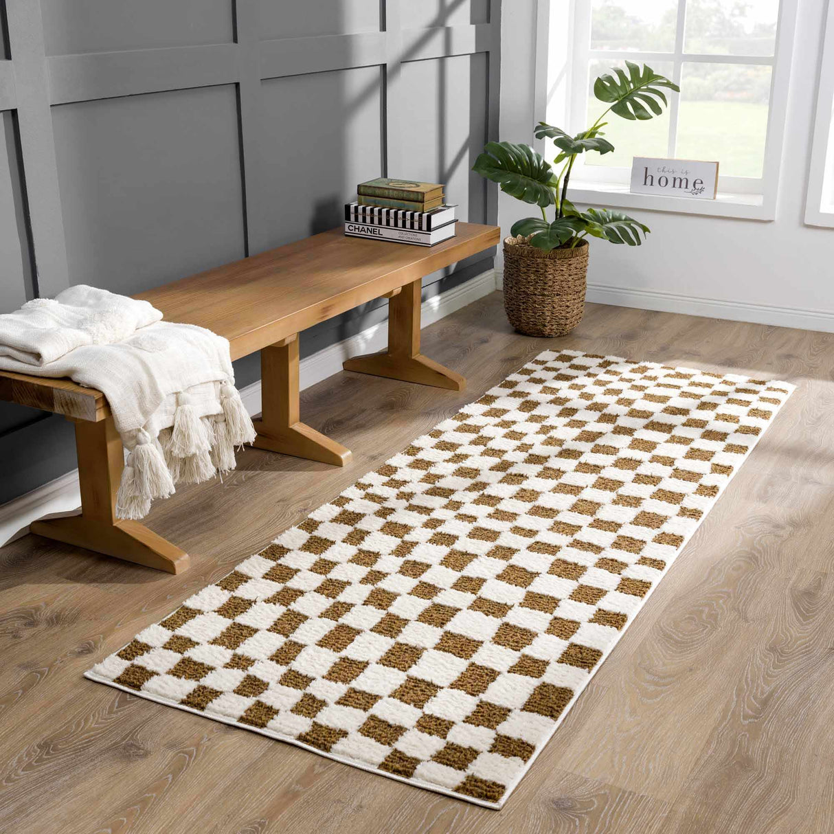 Lajos Brown Checkered Shag Rug