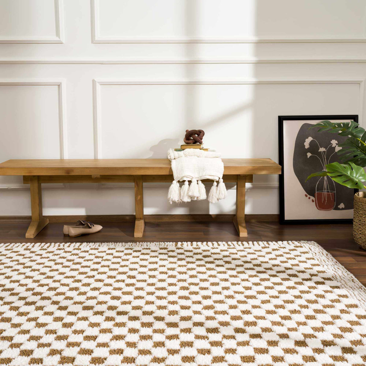 Leryn Brown & White Checkered Area Rug