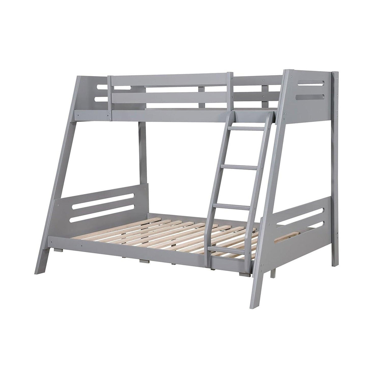 Solid Wood Twin / Full Bunk Bed with Reversible Angled Ladder and Underbed Drawers