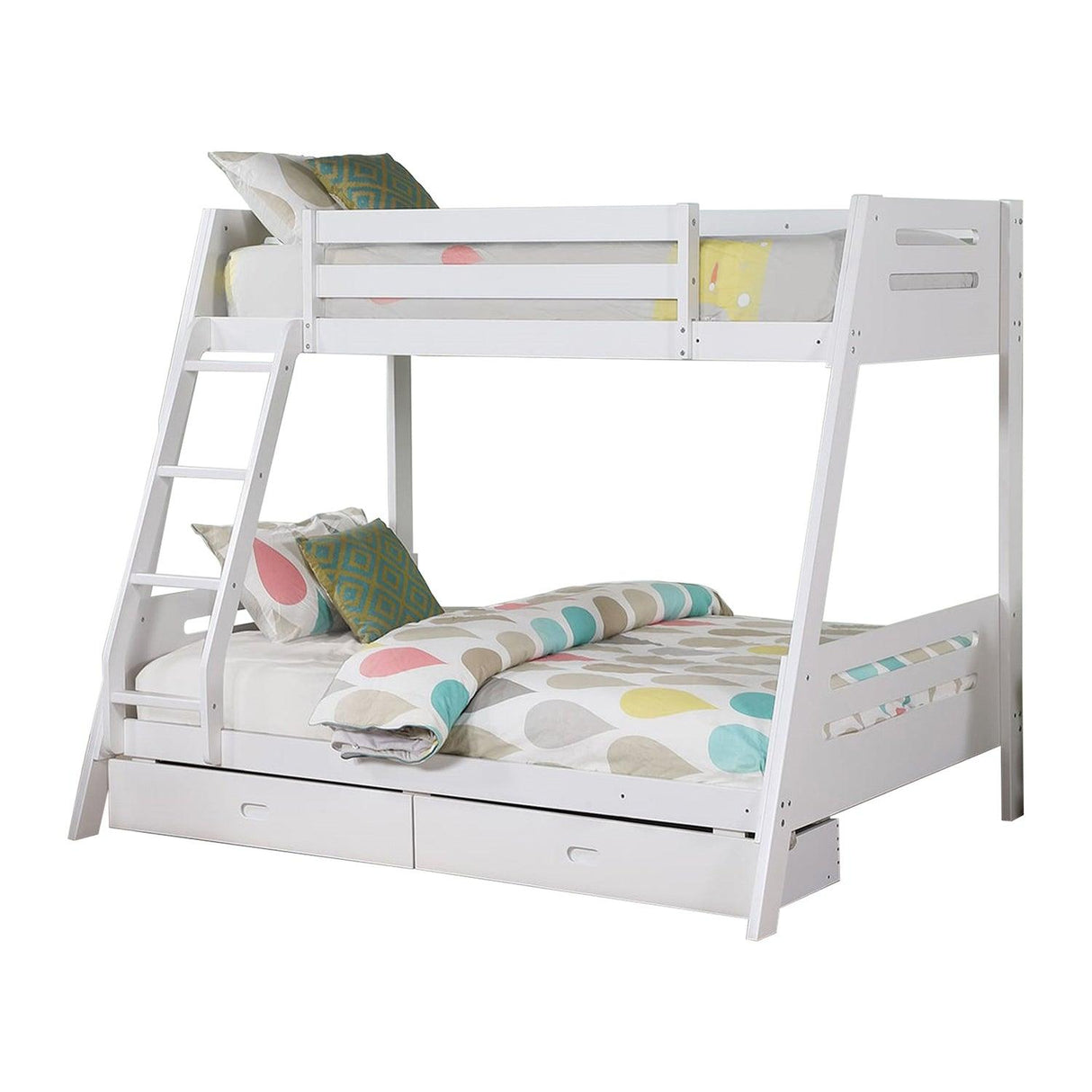 Solid Wood Twin / Full Bunk Bed with Reversible Angled Ladder and Underbed Drawers