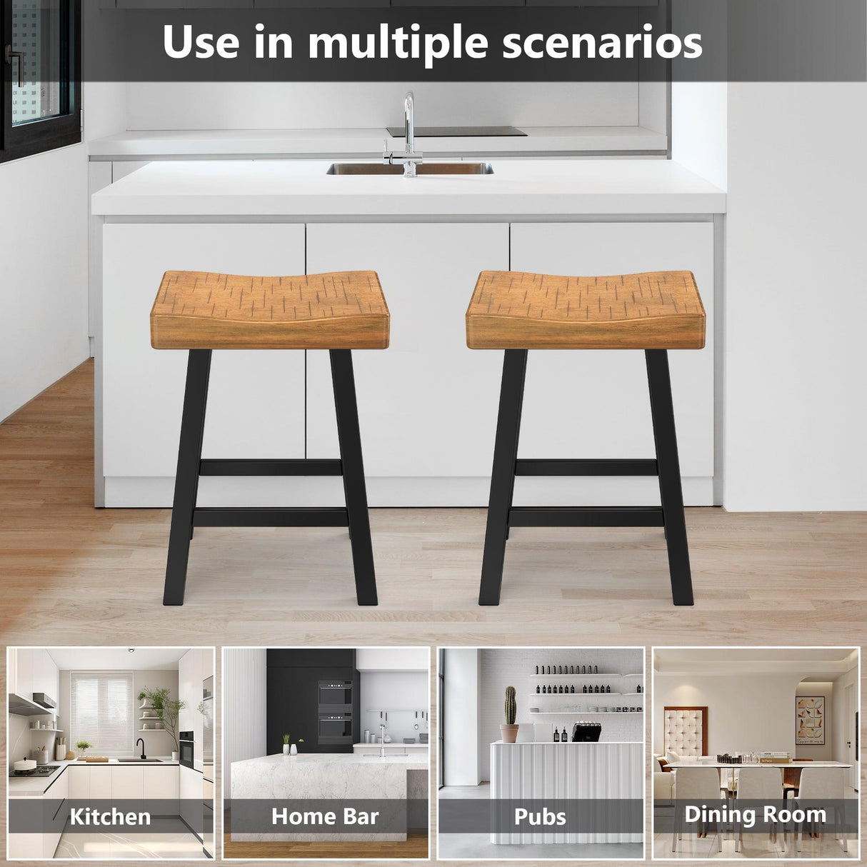 Farmhouse Kitchen With OAK Bar Stools Set of 2