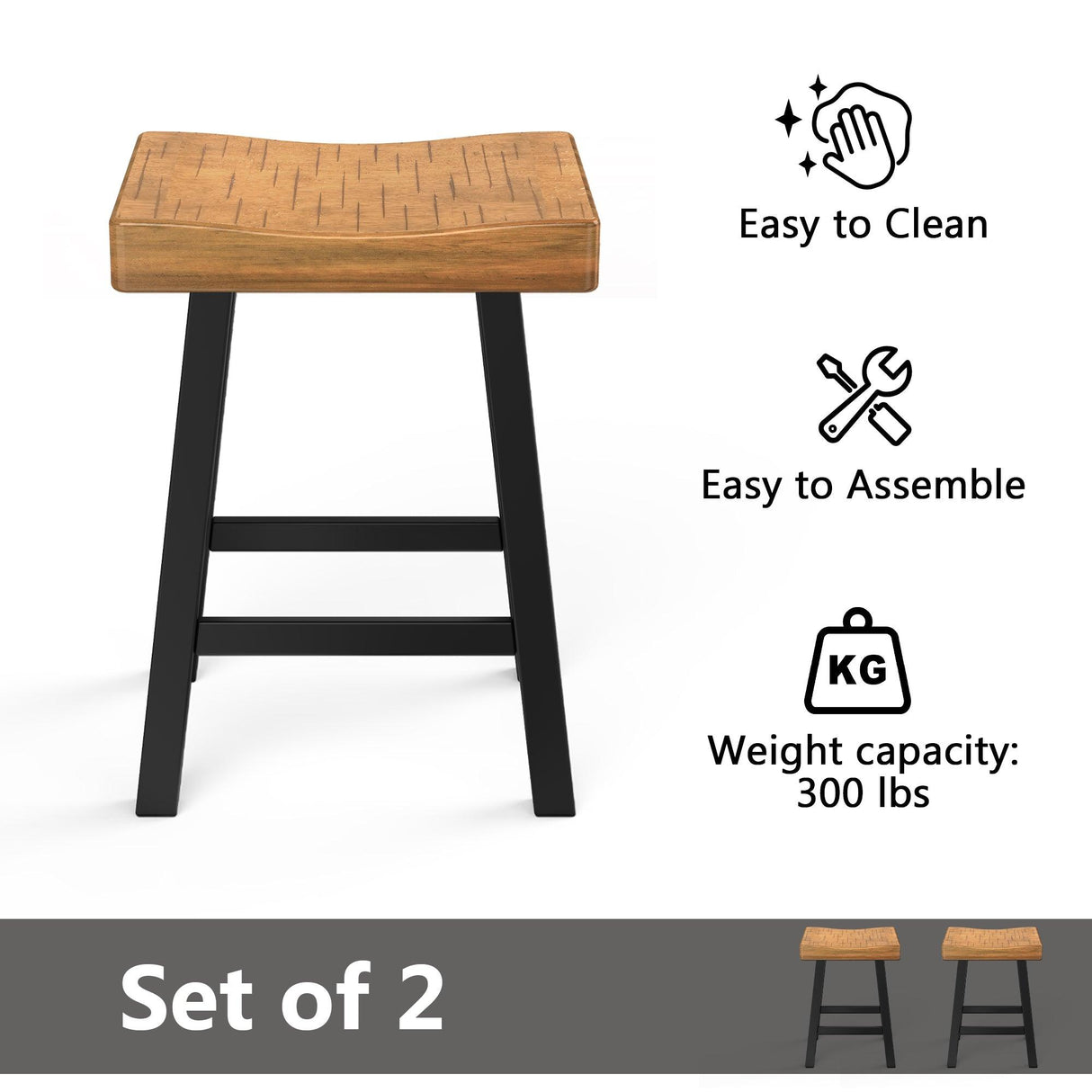 Farmhouse Kitchen With OAK Bar Stools Set of 2