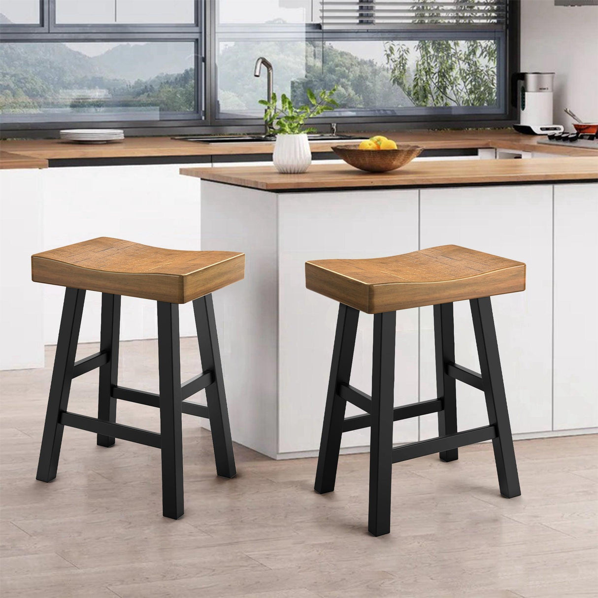 Farmhouse Kitchen With OAK Bar Stools Set of 2