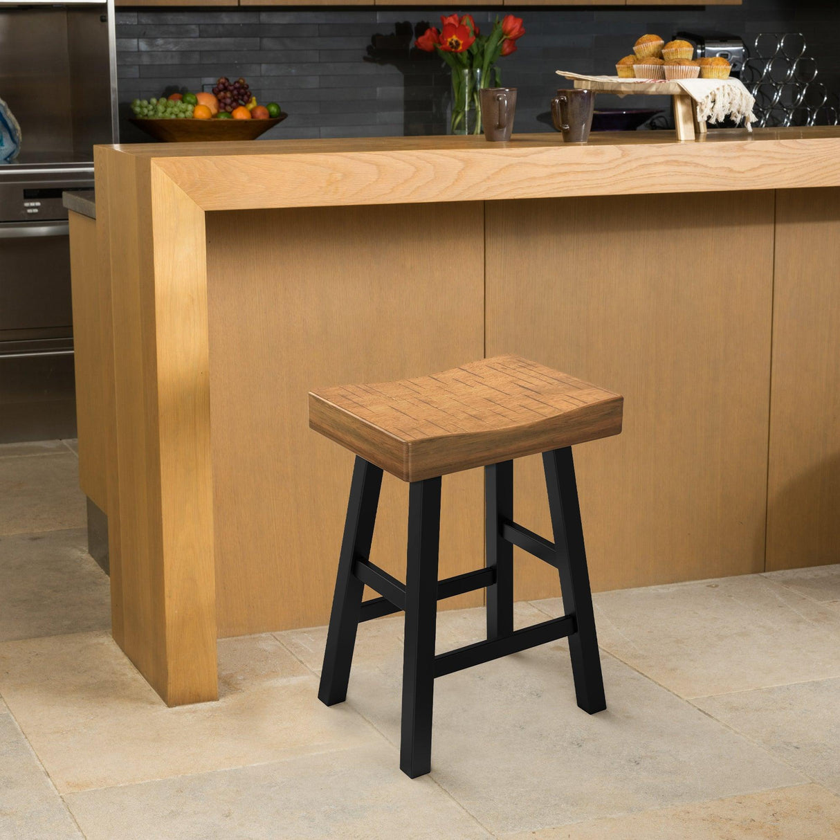Farmhouse Kitchen With OAK Bar Stools Set of 2