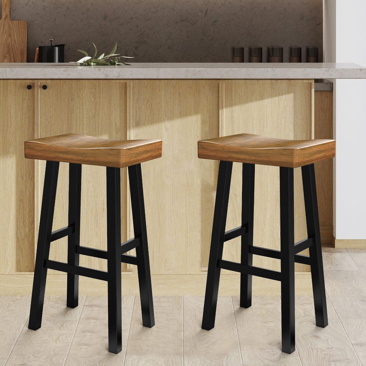 Farmhouse Kitchen With OAK Bar Stools Set of 2