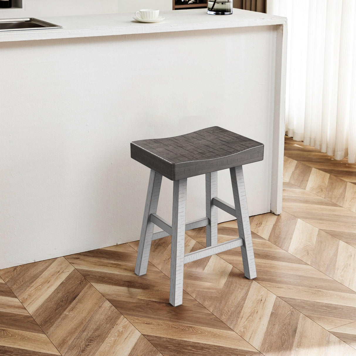 Farmhouse Kitchen With OAK Bar Stools Set of 2