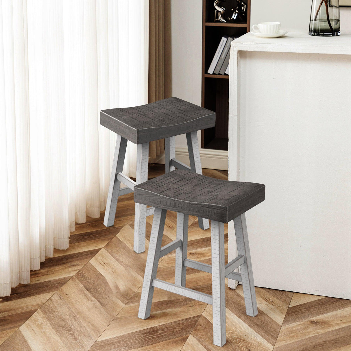 Farmhouse Kitchen With OAK Bar Stools Set of 2