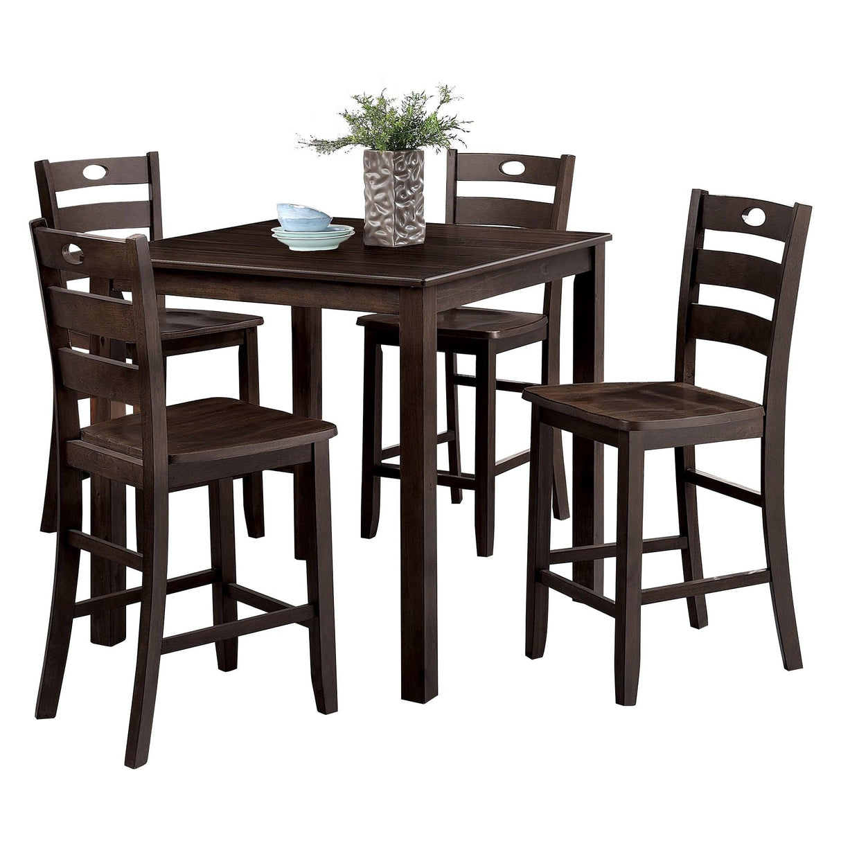 36"H Solid Rubberwood and Wood Veneer 5-Piece Counter Ht. Table Set