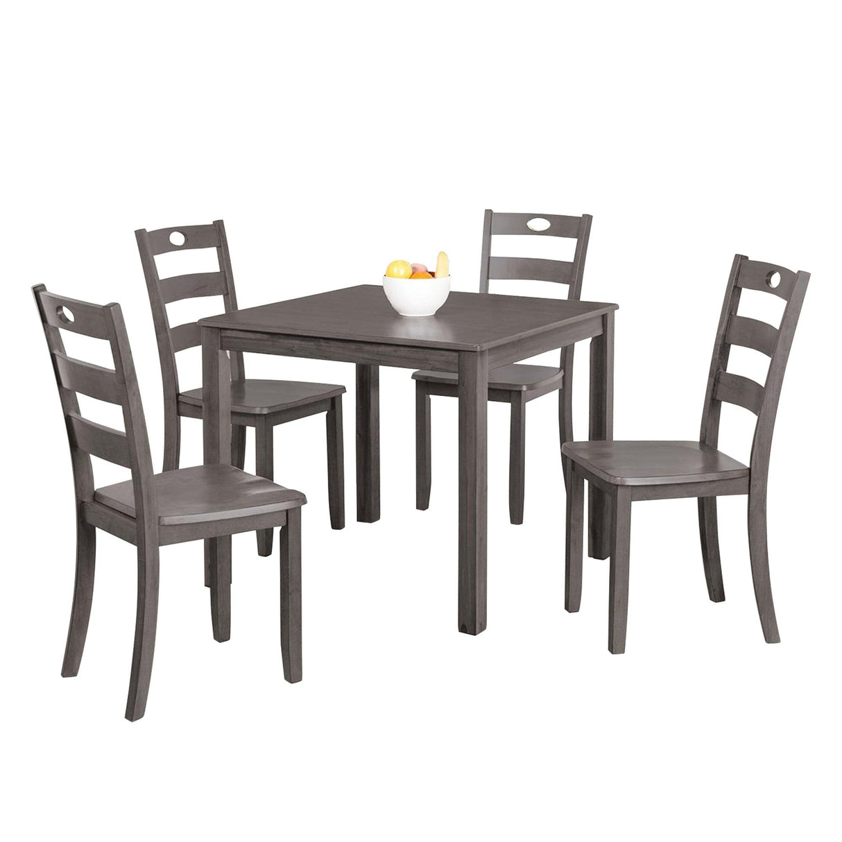 30"H Solid Rubberwood 5-Piece Dining Table Set with Slat Back Chairs