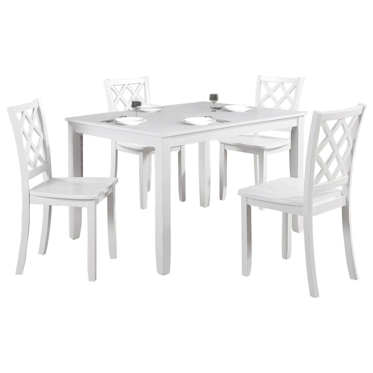48"W Solid Rubberwood 5-Piece Dining Table Set with Diamond Chair Back