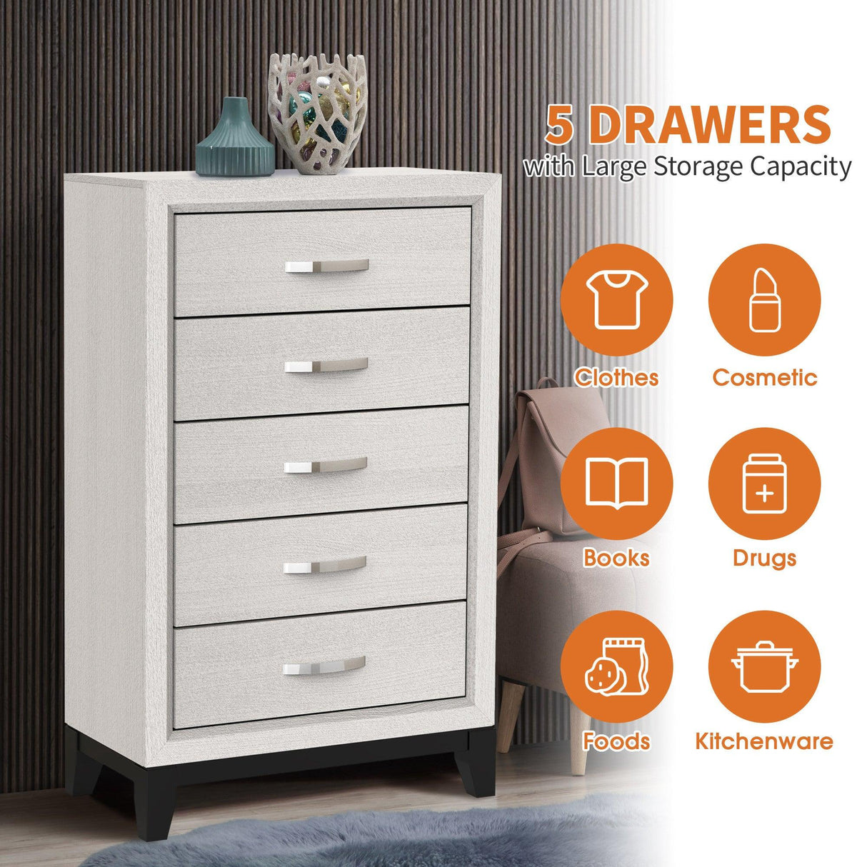 Contemporary 31" Chest with 5-Drawer for Bedroom, Livingroom