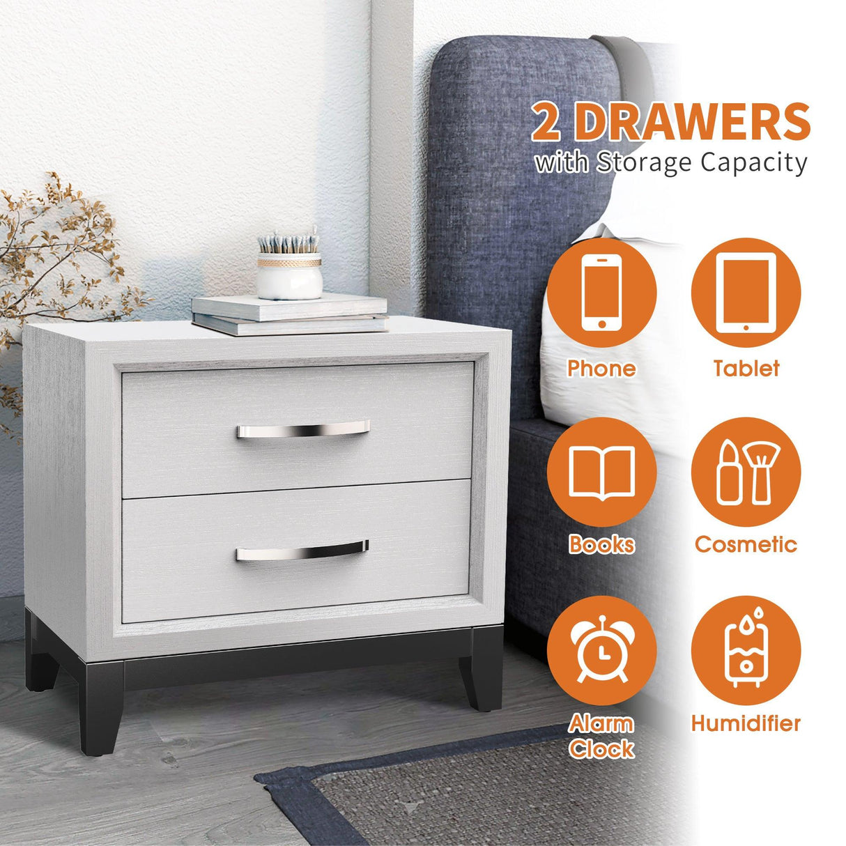 Furniture of America Lucien Modern Wood Nightstand with 2 Drawers