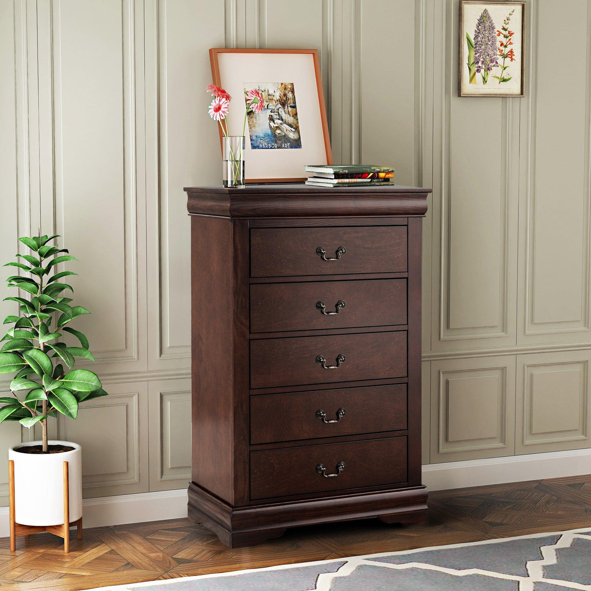 Transitional 5-Drawer 31.5 in. Wide Chest of Drawers with Bracket Feet