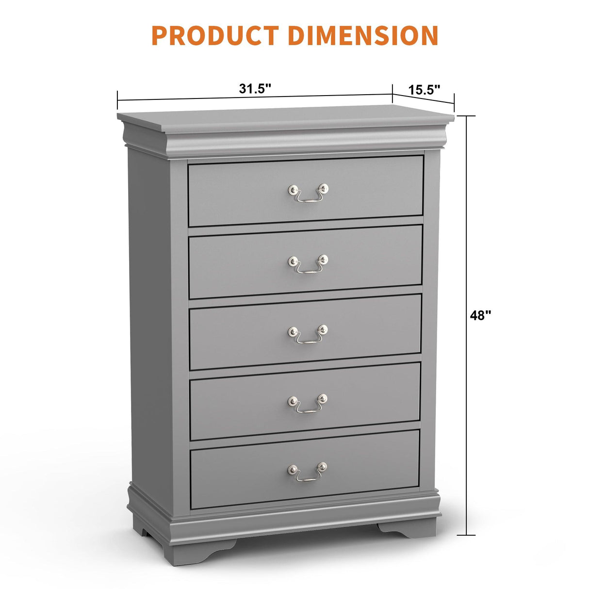 Transitional 5-Drawer 31.5 in. Wide Chest of Drawers with Bracket Feet