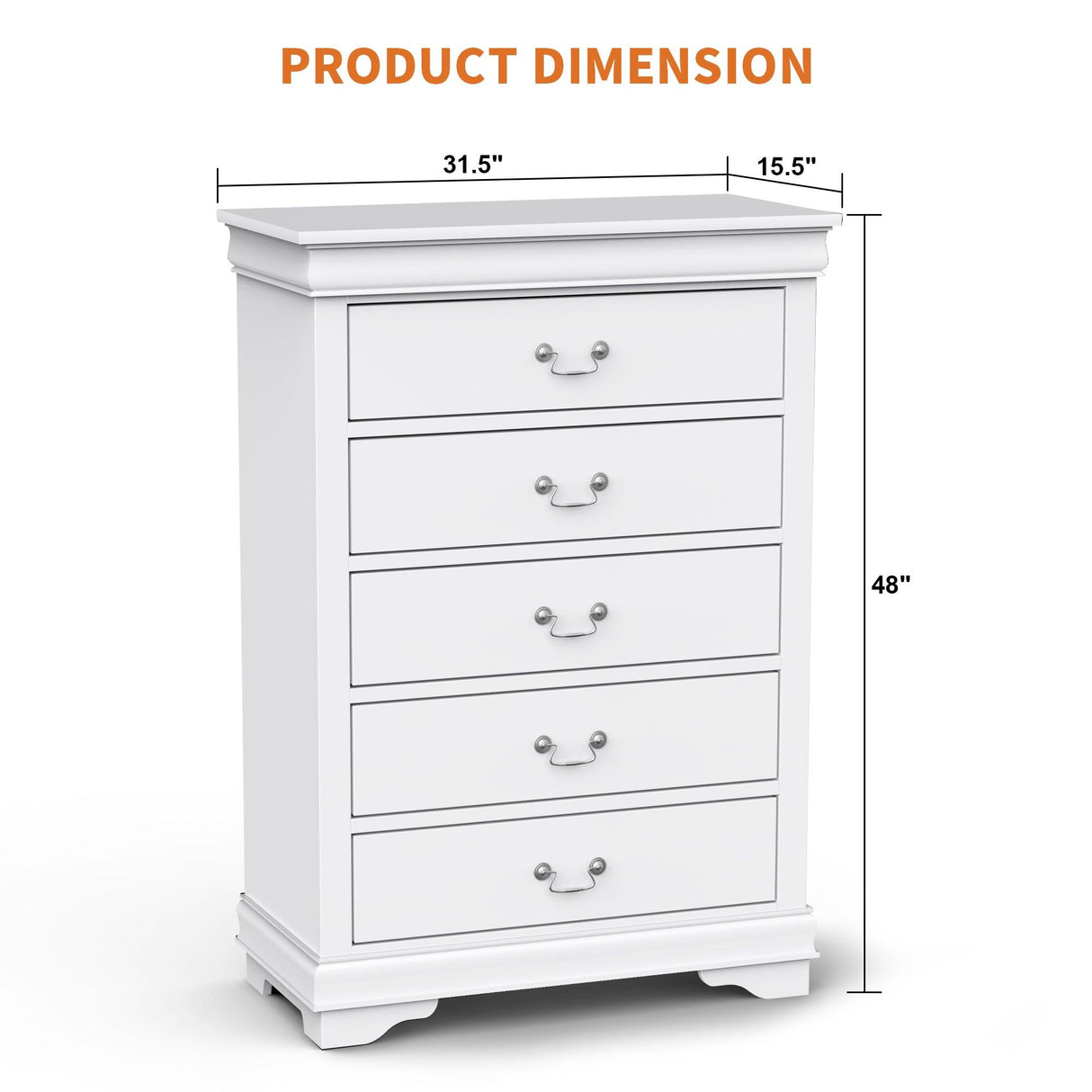 Transitional 5-Drawer 31.5 in. Wide Chest of Drawers with Bracket Feet
