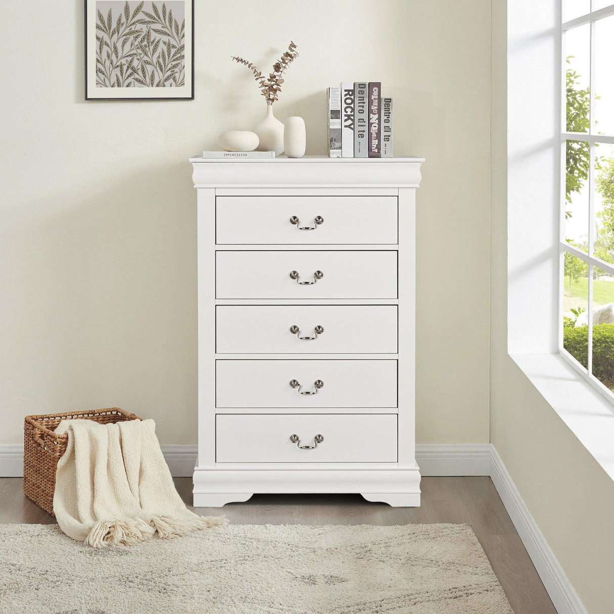 Transitional 5-Drawer 31.5 in. Wide Chest of Drawers with Bracket Feet