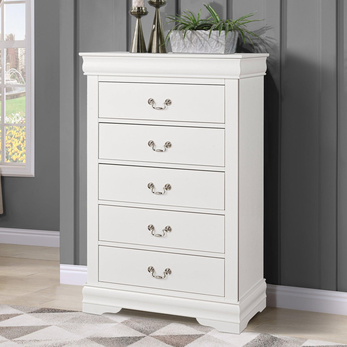 Transitional 5-Drawer 31.5 in. Wide Chest of Drawers with Bracket Feet