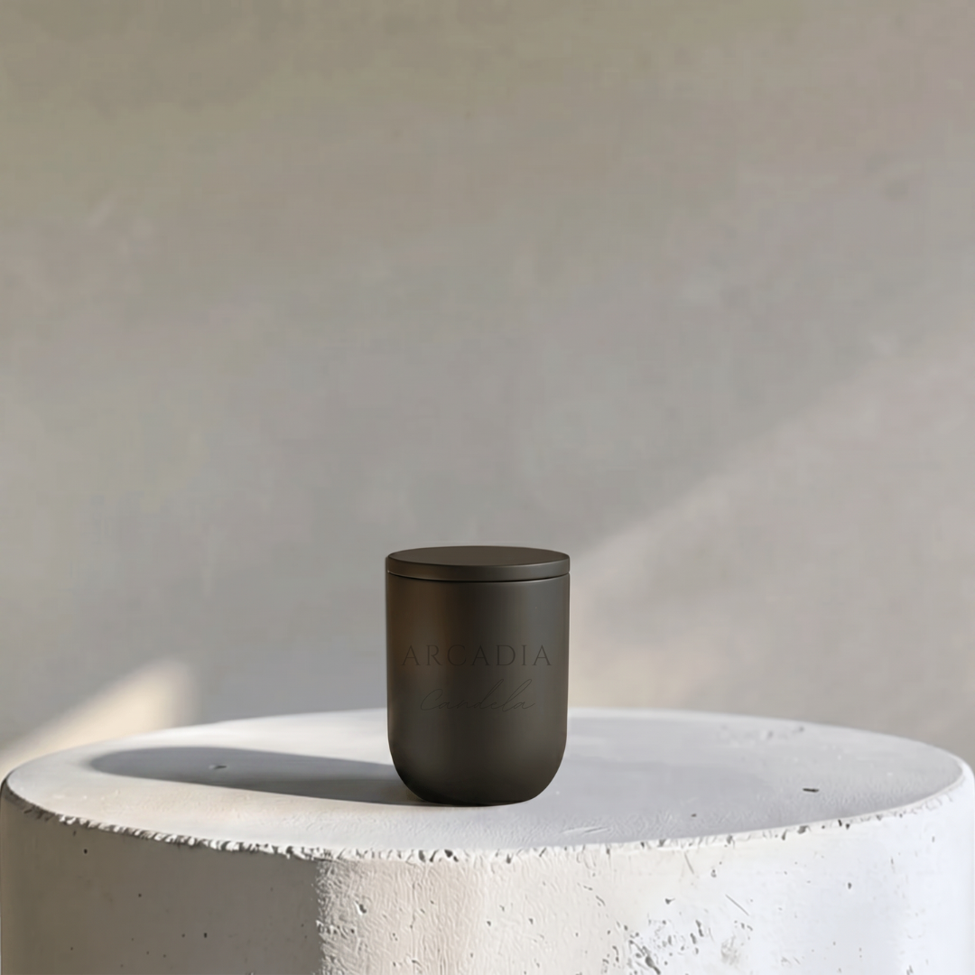 Nova Raven Modern Candēla Vessel with Lid, 2.3"D x 4"H