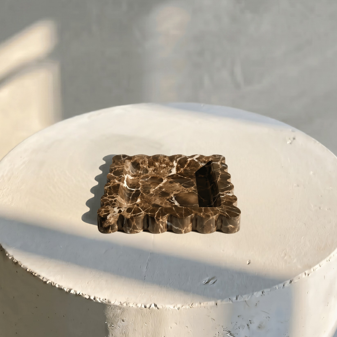 Penelope Scalloped-edge Tray in Café Marble